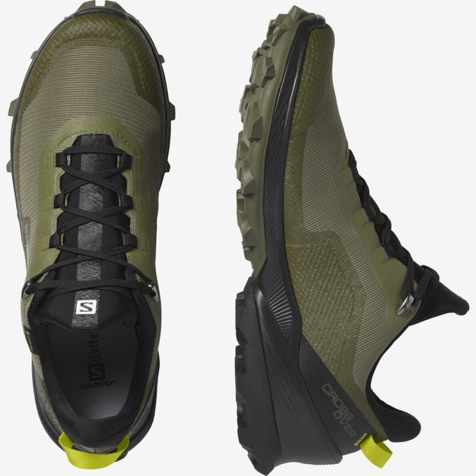 Salomon CROSS OVER GTX ハイキング シューズ メンズ 緑 | JP-6348AQU